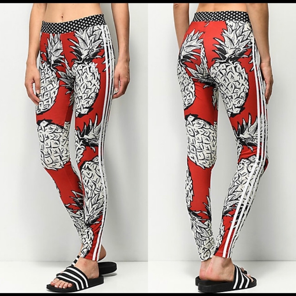Adidas 3 Stripe Pineapple Red Leggings